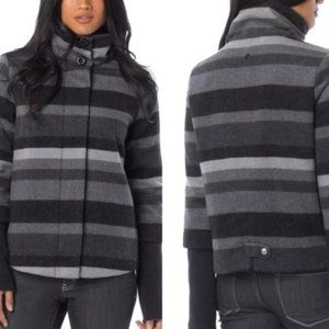 Prana Lily Wool Blend Funnel Neck Jacket Coat Gray Navy Striped Women's Medium